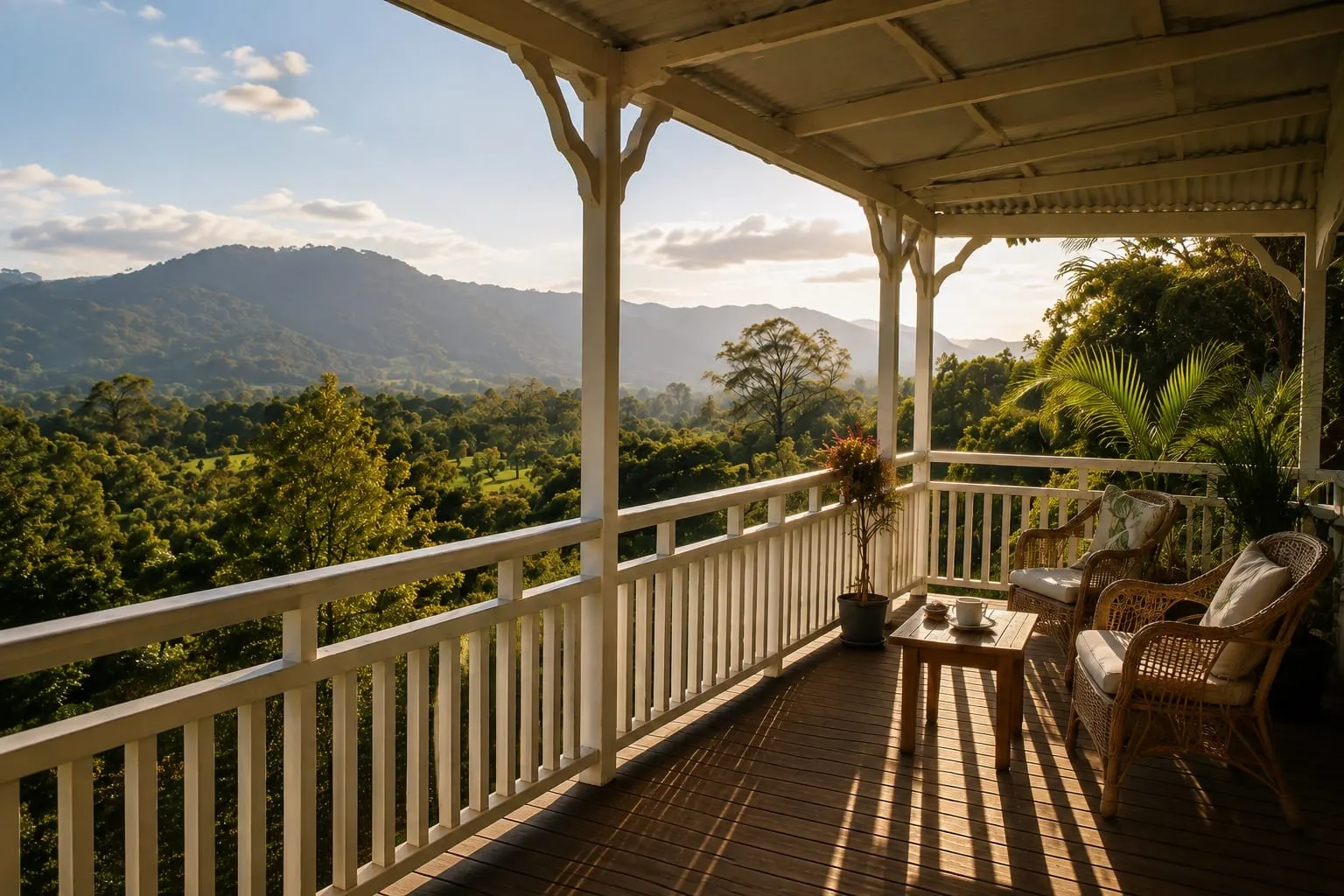 Sunset over the mountains from the Grange verandah